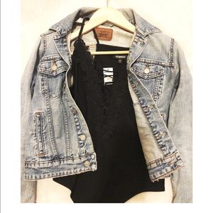 Lace-up crocheted ribbed thong bodysuit NWT